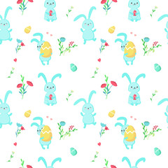 Vector seamless pattern with cute Easter rabbits