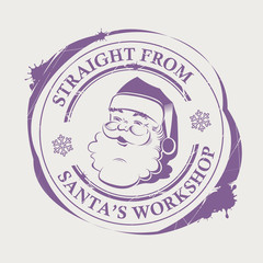 Christmas purple imprint with the silhouette of a beautiful Santa Claus with large blots,