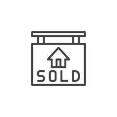 Sold sign hanging outline icon. linear style sign for mobile concept and web design. Real estate simple line vector icon. Symbol, logo illustration. Pixel perfect vector graphics