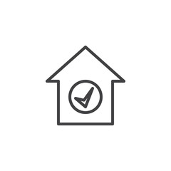 Fototapeta premium Home with check mark outline icon. linear style sign for mobile concept and web design. House choose simple line vector icon. Real estate symbol, logo illustration. Pixel perfect vector graphics