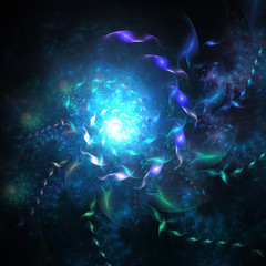 Abstract shiny blue swirl. Colorful holiday background. Digital fractal art. 3D rendering.