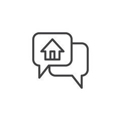 Real estate chat outline icon. linear style sign for mobile concept and web design. Speech bubble with home simple line vector icon. Symbol, logo illustration. Pixel perfect vector graphics