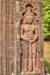 Apsara relief on the wall of the Vat Phou temple complex sanctuary