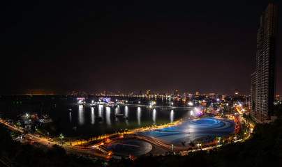 Fototapeta na wymiar Pattaya City Port and downtown at night from Pratumnak view point