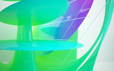 Naklejka premium abstract architectural interior with colored smooth sculpture. 3D illustration and rendering