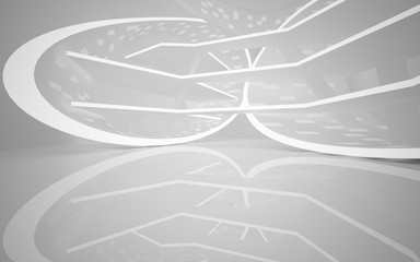 Abstract white interior of the future, with neon lighting. 3D illustration. Rendering