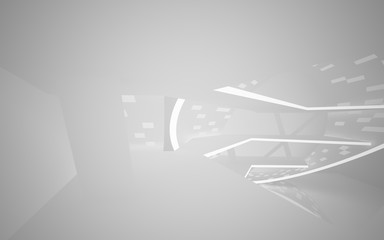 Abstract white interior of the future, with neon lighting. 3D illustration. Rendering