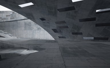 Abstract interior of glass and concrete. Architectural background. 3D illustration and rendering 