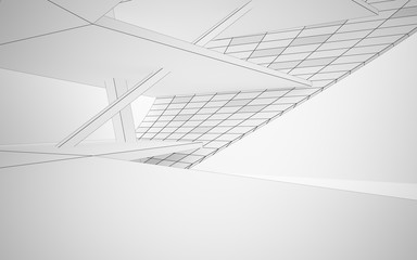 Abstract white interior highlights future. Polygon drawing . Architectural background. 3D illustration and rendering