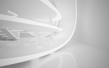 Abstract smooth white interior of the future. Night view from the backlight. Architectural background. 3D illustration and rendering 