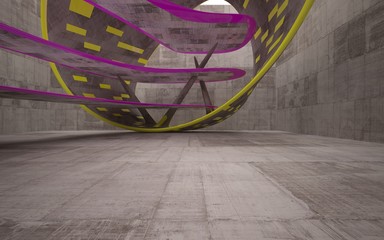Empty dark abstract concrete smooth interior with colored glossy lines . Architectural background. 3D illustration and rendering