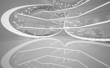 Abstract white interior highlights future. Polygon drawing . Architectural background. 3D illustration and rendering