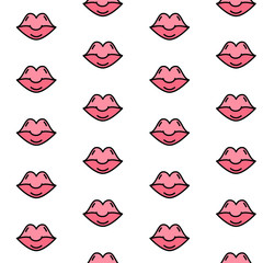 Vector seamless pattern for Valentine's day. Lips, pink kisses. Hand-drawn style. Cartoon style
