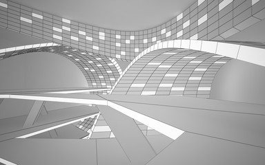 Abstract white interior highlights future. Polygon drawing . Architectural background. 3D illustration and rendering