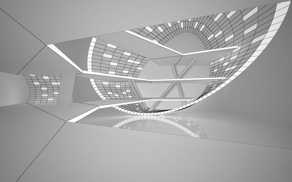Abstract white interior highlights future. Polygon drawing . Architectural background. 3D illustration and rendering
