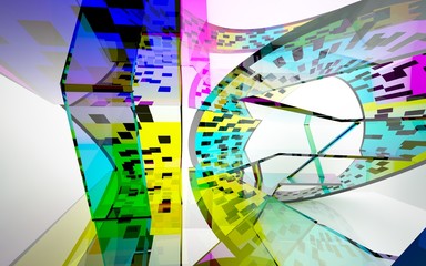 Fototapeta premium abstract architectural interior with gradient geometric glass sculpture. 3D illustration and rendering