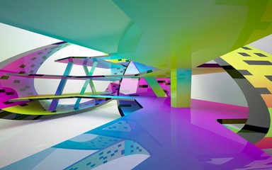Fototapeta premium Abstract dynamic interior with gradient colored objects. 3D illustration and rendering