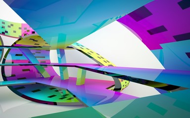 Fototapeta premium Abstract dynamic interior with gradient colored objects. 3D illustration and rendering