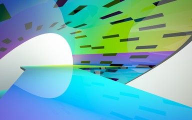 Naklejka premium Abstract dynamic interior with gradient colored objects. 3D illustration and rendering
