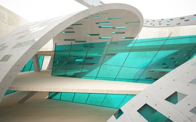 Obraz premium Abstract interior of wood, glass and concrete. 3D illustration. rendering 