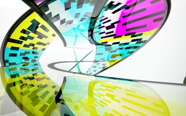 Fototapeta premium abstract architectural interior with colored smooth glass sculpture. 3D illustration and rendering