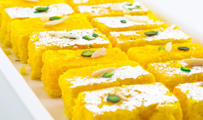 Indian Popular Sweet Food Khopara Pak or Coconut Burfi made up of Coconut, Milk And Sugar Isolated...