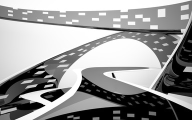 Fototapeta premium Abstract dynamic white interior with black smooth objects. 3D illustration and rendering