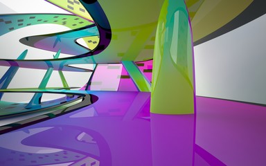 Fototapeta na wymiar abstract architectural interior with colored smooth sculpture. 3D illustration and rendering