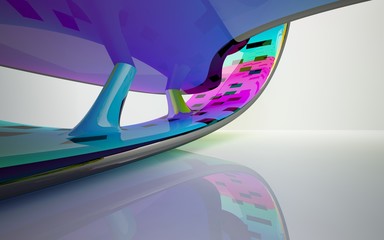 abstract architectural interior with colored smooth sculpture. 3D illustration and rendering