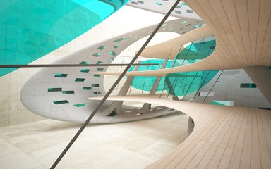 Fototapeta na wymiar Abstract interior of wood, glass and concrete.3D illustration. rendering 