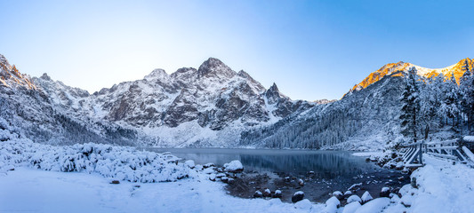 Morskie oko lake in winter Tatra mountains - obrazy, fototapety, plakaty