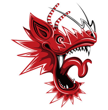 Asian dragon's face illustration (red)