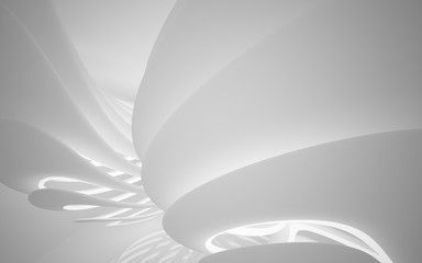 Abstract smooth white interior of the future. Night view from the backlight. Architectural background. 3D illustration and rendering 