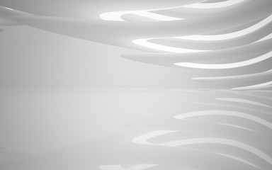 Abstract smooth white interior of the future. Night view from the backlight. Architectural background. 3D illustration and rendering 