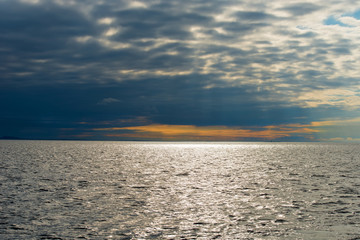 White Sea in summer at sunset on a polar day