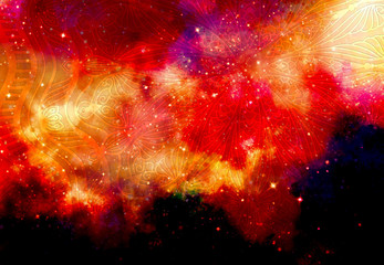 Abstract ancient geometric with star field and colorful galaxy background, watercolor digital art...