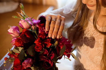 Fototapeta na wymiar wedding bouquet, bouqet of beautiful flowers on wed day