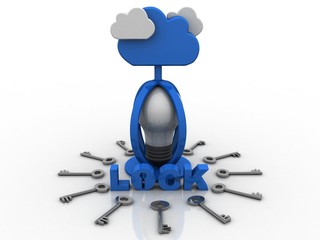 3d rendering led white light bulb with cloud