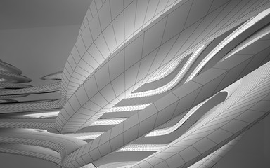 Abstract white interior highlights future. Polygon drawing . Architectural background. 3D illustration and rendering