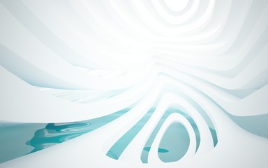 Abstract smooth future interior swimming pool with blue water. Architectural background. 3D illustration and rendering 