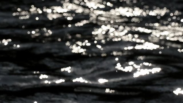 Abstract images in nature. Blurred bokeh sun glare glistening on wavy water surface.
