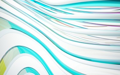 abstract architectural interior with colored smooth glass sculpture. 3D illustration and rendering