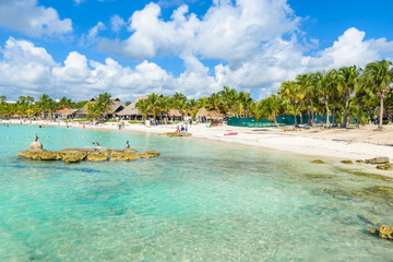 Fototapeta na wymiar Riviera Maya - paradise beach Akumal at Cancun, Quintana Roo, Mexico - Caribbean coast - tropical destination for vacation