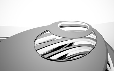 Abstract dynamic white interior with black smooth objects. 3D illustration and rendering