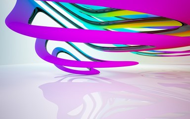 abstract architectural interior with colored smooth sculpture. 3D illustration and rendering