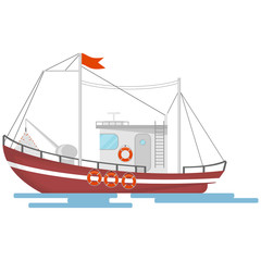 Fishing boat isolated on white background. Commercial fishing boat. Sea or ocean transportation.