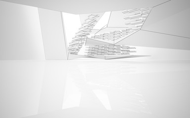 Abstract white interior highlights future. Polygon drawing . Architectural background. 3D illustration and rendering