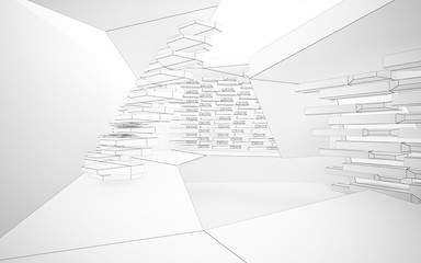 Abstract white interior highlights future. Polygon drawing . Architectural background. 3D illustration and rendering