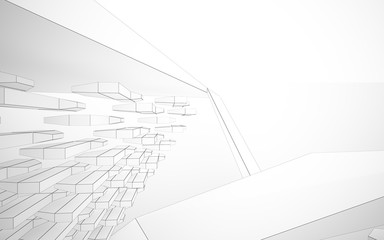Abstract white interior highlights future. Polygon drawing . Architectural background. 3D illustration and rendering