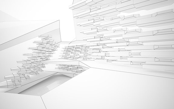 Abstract white interior highlights future. Polygon drawing . Architectural background. 3D illustration and rendering